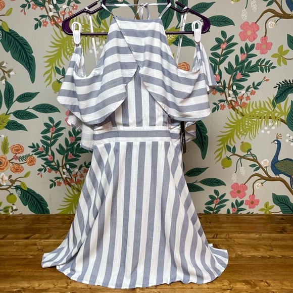 Lulu’s The Wind Is Right Blue and White Striped Off-the-Shoulder Dress *NWT* - Picture 4 of 11